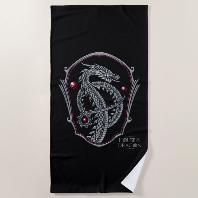 HOUSE OF THE DRAGON | Silver Dragon Crest Beach Towel (Front)