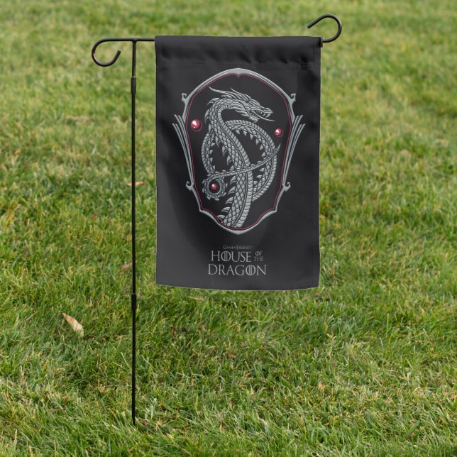 HOUSE OF THE DRAGON | Silver Dragon Crest Garden Flag (In SItu)