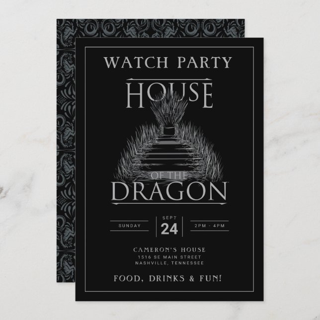 HOUSE OF THE DRAGON Watch Party  Invitation (Front/Back)