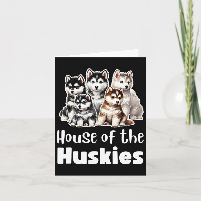 House Of The Huskies Cute Watercolor Puppy Huskies Card (Front)