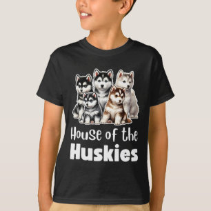 House Of The Huskies Cute Watercolor Puppy Huskies T-Shirt