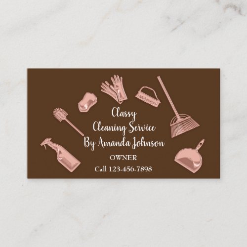 House Office Cleaning Service Gold Logo Maid Brown Business Card