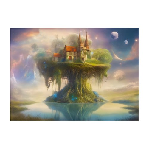 House on Flattened Top of Tree Fantasy Image on Acrylic Print