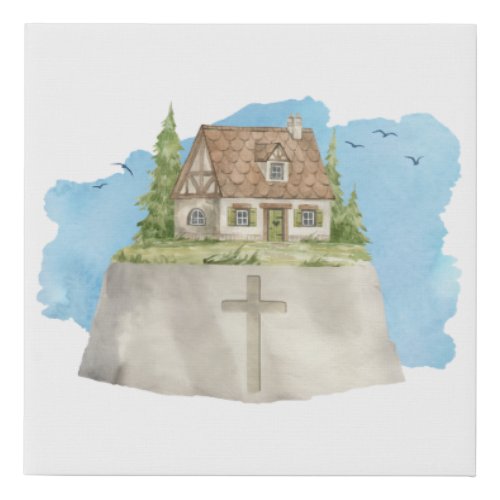 House on JESUS The Rock â Matthew 724 Women  Faux Canvas Print