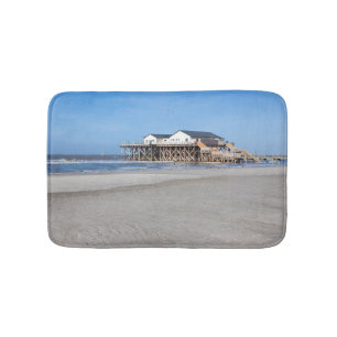 House on stilts at the beach of St. Peter Ording Bathroom Mat