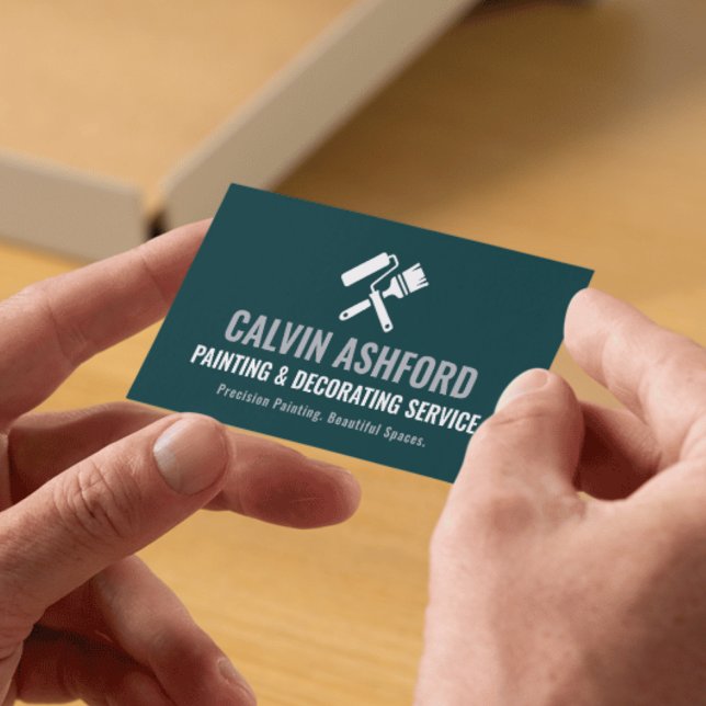 House Painter and Decorator Modern Teal & Silver Business Card (Creator Uploaded)