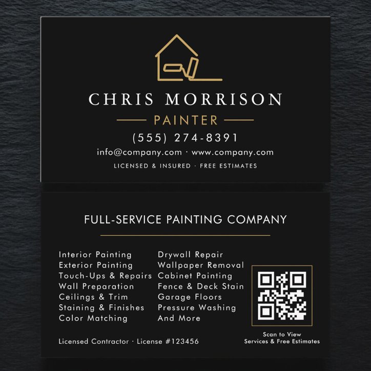 House Painter Black Gold QR Code Business Card