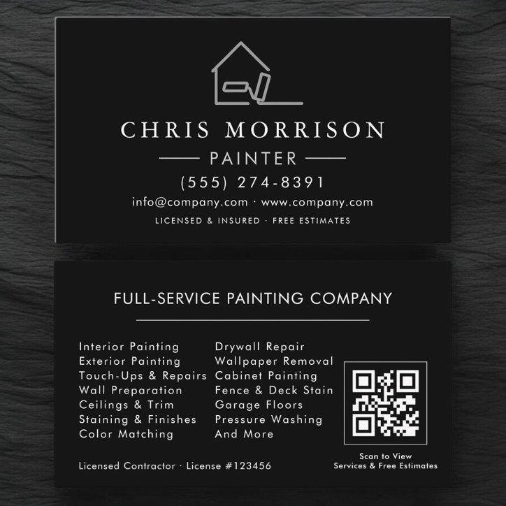 House Painter Black Silver QR Code Business Card