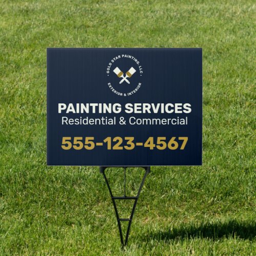 House Painter Crossed Paint Brushes Gold and Navy Sign