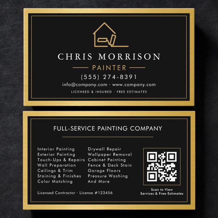 House Painter Gold Metal Painting QR Code Business Card