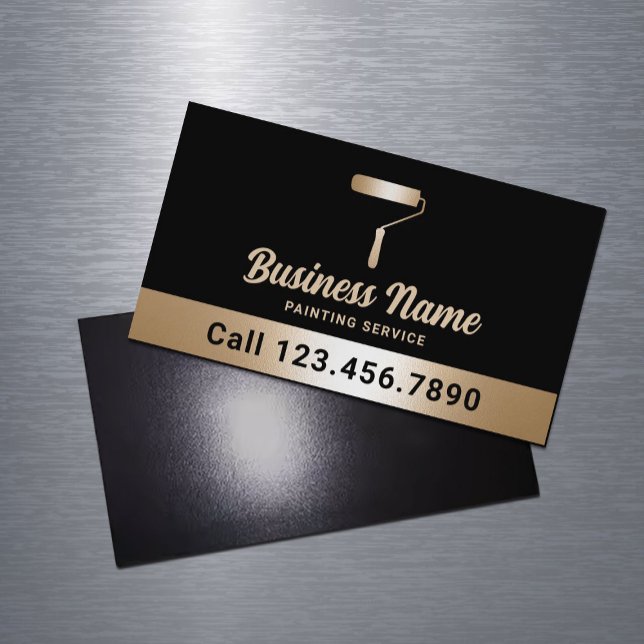 House Painter Modern Black & Gold Painting Service Business Card Magnet (Creator Uploaded)
