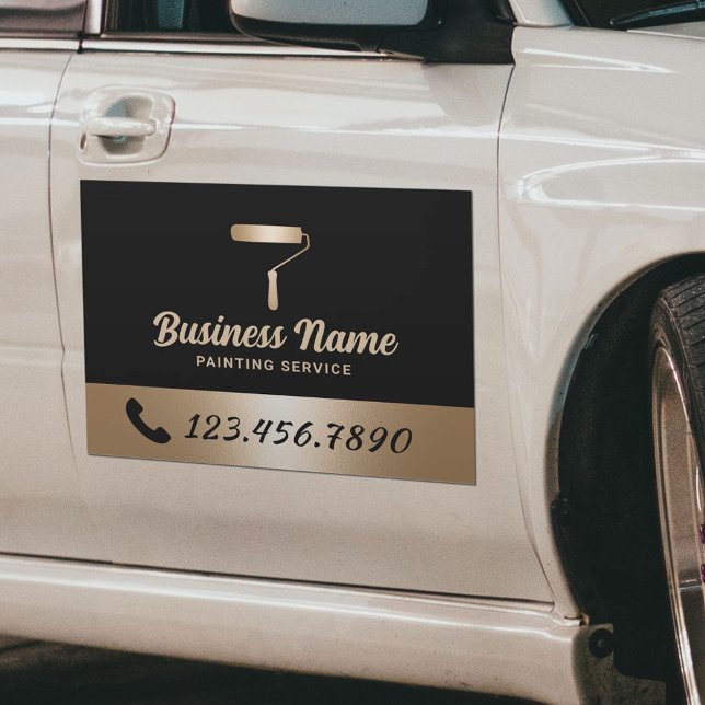 House Painter Modern Black & Gold Painting Service Car Magnet (Creator Uploaded)