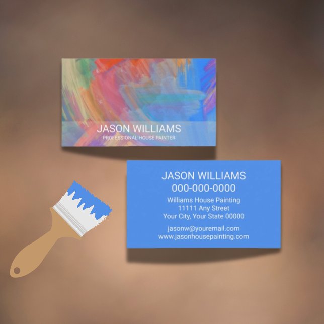 House Painter Modern Professional Multicolor Business Card (Colorful, artistic business card showcasing your painting skills. Vibrant, professional, memorable.)