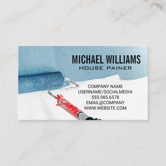 House Painter | Paint Roller on Wall Business Card (Front)