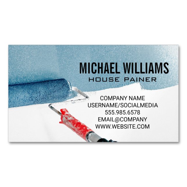 House Painter | Paint Roller on Wall Business Card Magnet (Front)