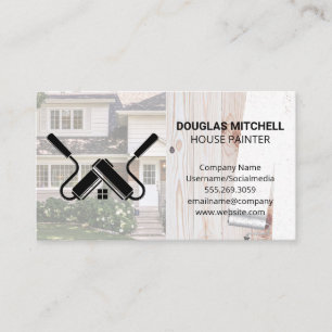 House Painter Paint Roller on Wood Business Card