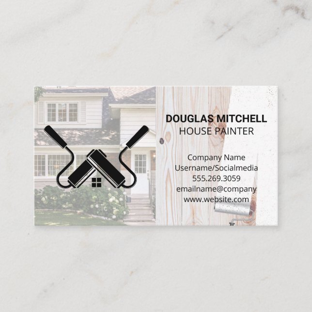 House Painter | Paint Roller on Wood Business Card (Front)