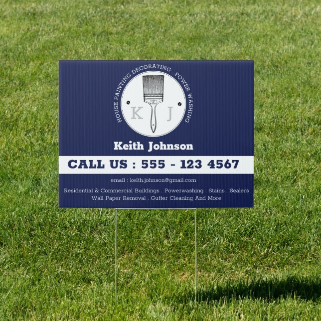 House Painter Power Washing Monogram Logo Blue Sign (Insitu)