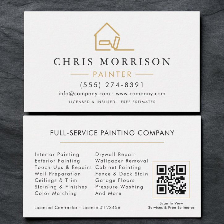 House Painter White Gold QR Code Business Card