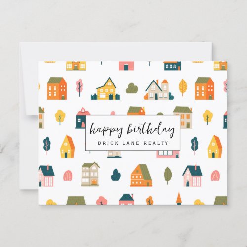House Pattern Real Estate Happy Birthday Postcard