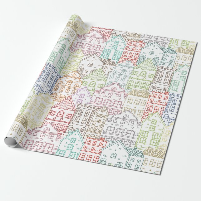 House Pattern Wrapping Paper (Unrolled)