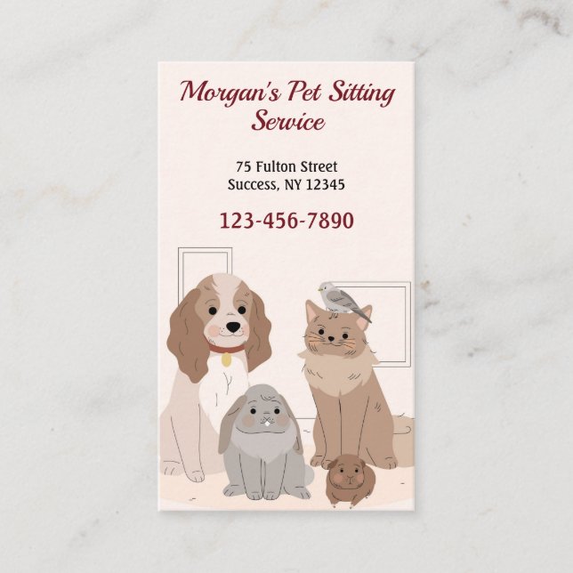 House Pets Sitting Service Business Cards (Front)