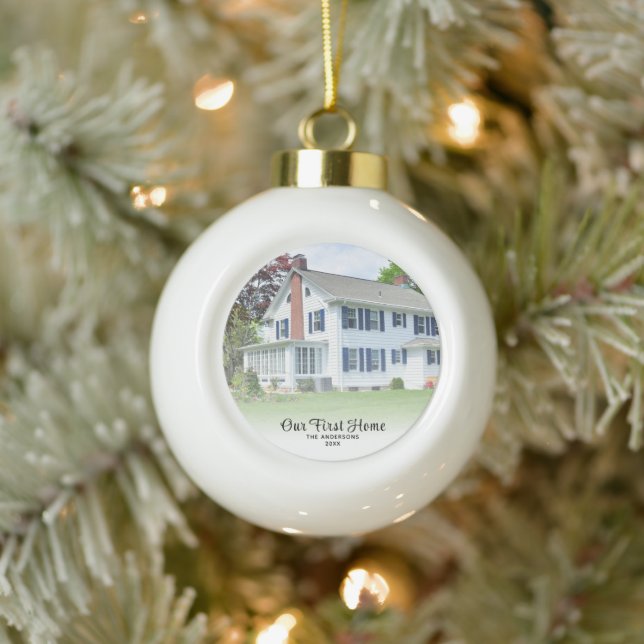 House Photo Our First Home Christmas Ceramic Ball Christmas Ornament (Tree)