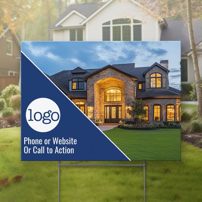House Photo with Logo and Phone Number Sign (Custom Business Logo Yard Sign)