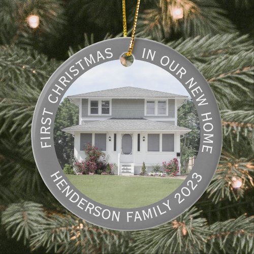 House Photos First Xmas New Home Name  Year Gray Ceramic Ornament