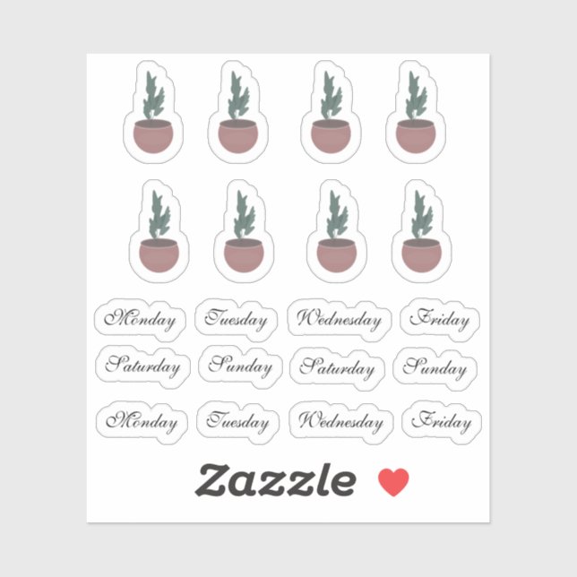 House Plant Days of the Week Planner Sticker (Sheet)
