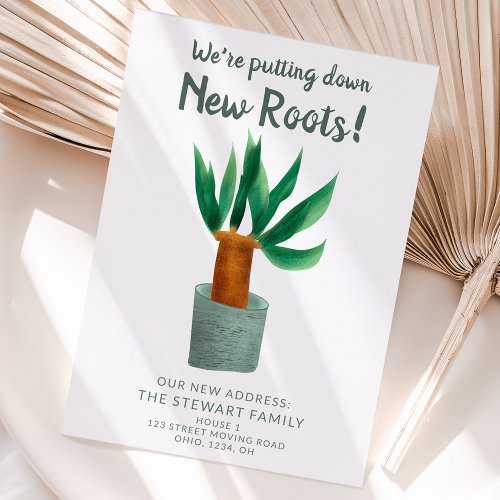House plant watercolor new roots home moving announcement postcard