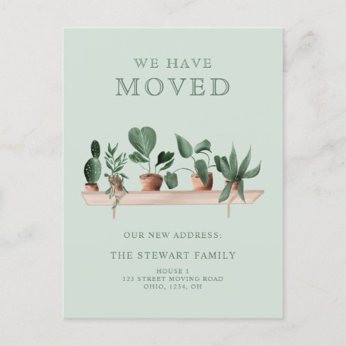 House plant watercolor shelf new home green moving announcement postcard