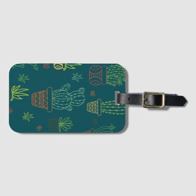 House Plants Cacti Illustration Boho Cactus  Luggage Tag (Front Horizontal)
