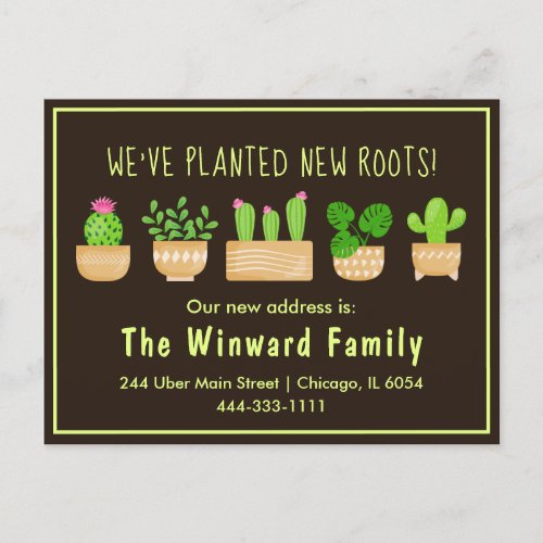 House Plants Cactus Dark Brown New Home Postcard