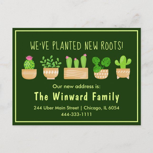 House Plants Cactus Dark Green New Home Postcard (Front)