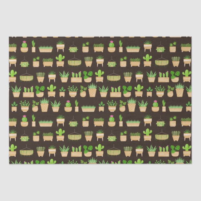 House Plants Cactus on Dark Brown Tissue Paper (Front)
