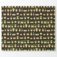 House Plants Cactus on Dark Brown Wrapping Paper
