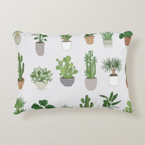 House plants vintage doodle pattern accent pillow