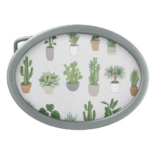House plants, vintage doodle pattern belt buckle