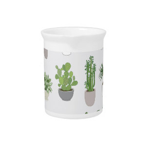 House plants, vintage doodle pattern beverage pitcher