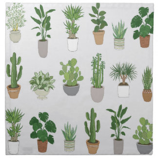 House plants, vintage doodle pattern cloth napkin