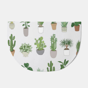House plants, vintage doodle pattern doormat