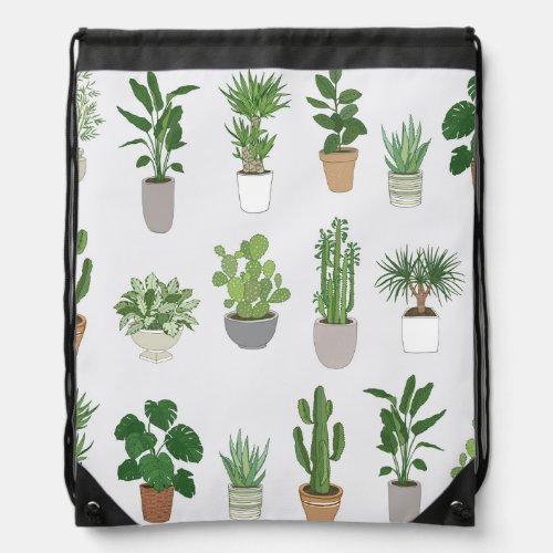 House plants vintage doodle pattern drawstring bag