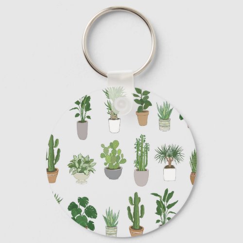 House plants vintage doodle pattern keychain