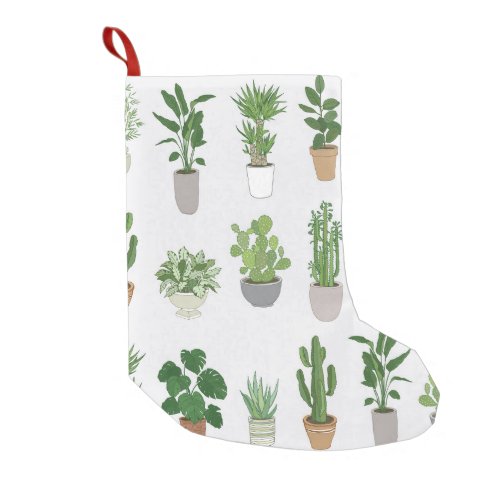 House plants vintage doodle pattern small christmas stocking