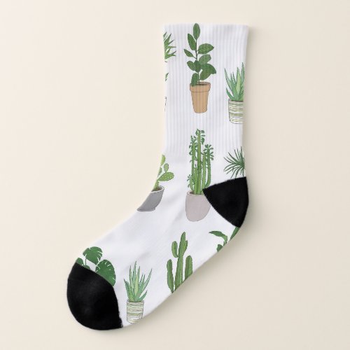 House plants vintage doodle pattern socks