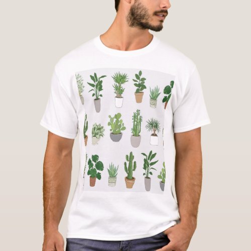 House plants vintage doodle pattern T_Shirt