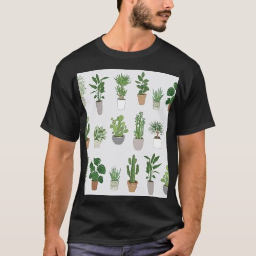 House plants vintage doodle pattern T_Shirt