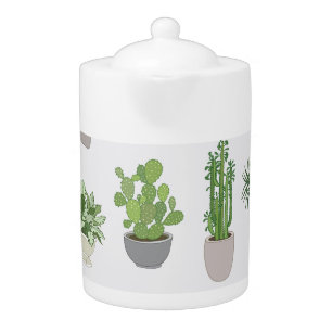 House plants, vintage doodle pattern teapot
