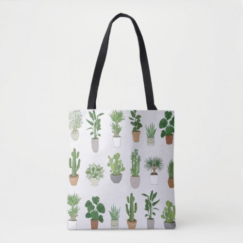 House plants vintage doodle pattern tote bag